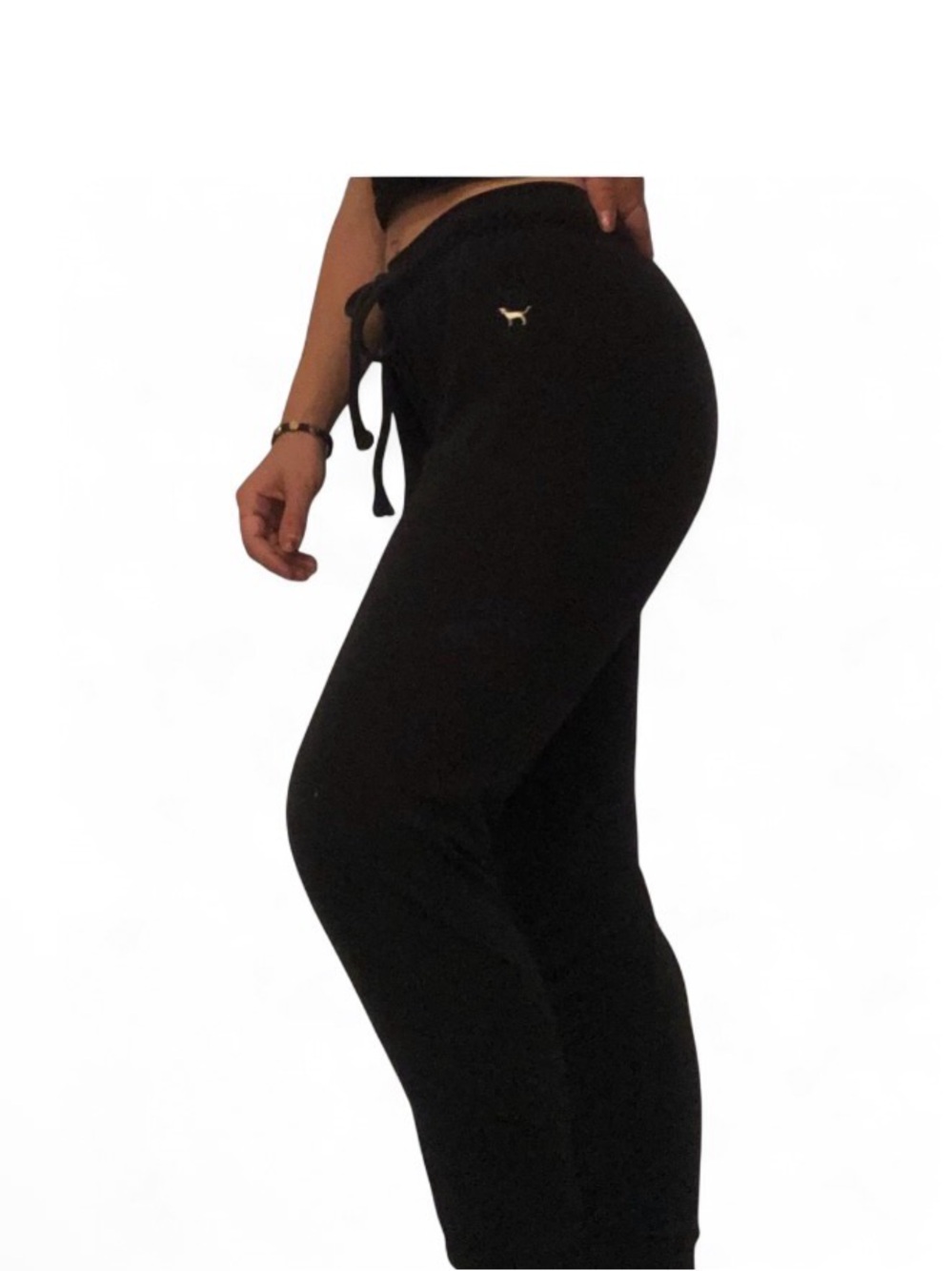 PINK Victoria's Secret Black Logo Waist Drawstring Joggers